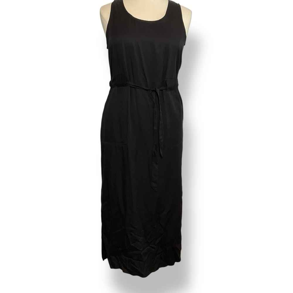 Classic Black Sleeveless Maxi Dress with Waist Tie